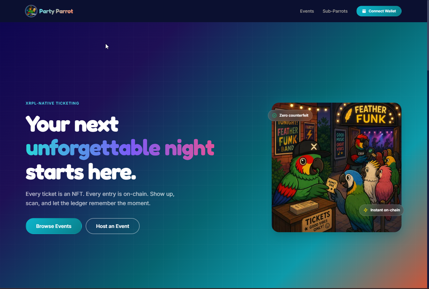 Party Parrot VIP — NFT event ticketing platform